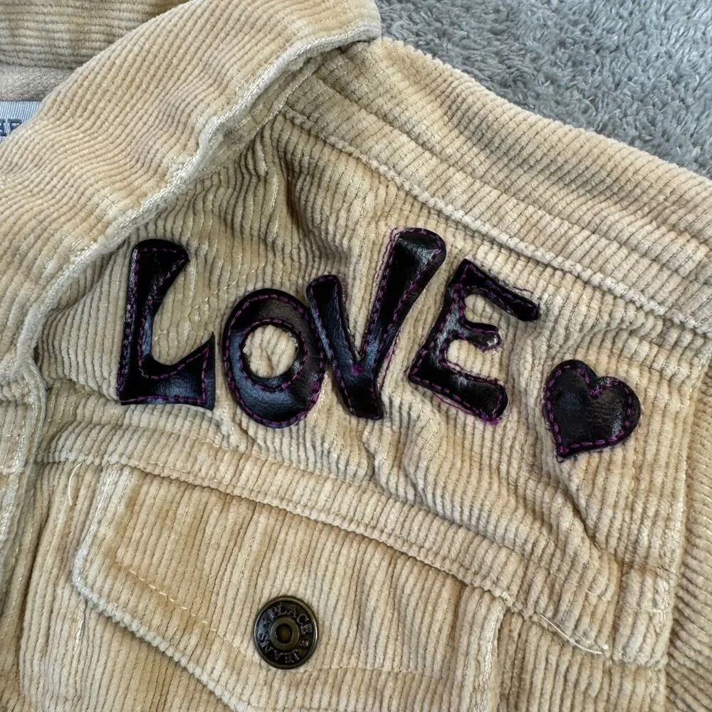 The Children's Place Jacket Kids 24 Months Brown Corduroy Love Flower Heart Cute